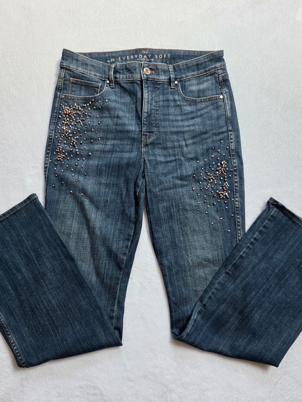 WHBM Everyday Soft Skinny Flare Studded Jeans Blue Size 10